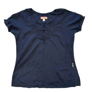 Koi By Kathy  Peterson Embroidered Navy Blue Scrub Top Size M
